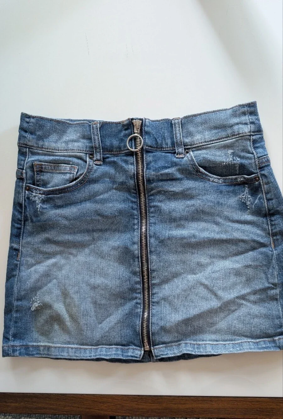 Women's Blue Denim Zip-Front Jeans Skirt